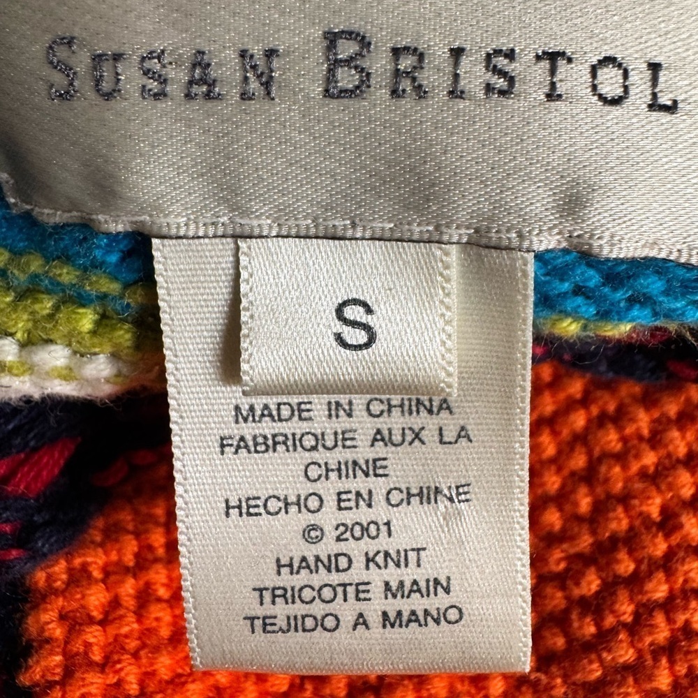 Susan Bristol Vintage Hand Knit Patchwork Cardigan Sweater Colorful Striped S - Picture 3 of 4